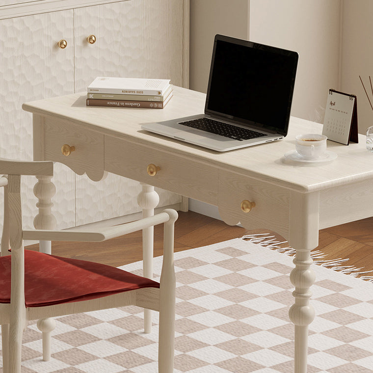 Timeless Traditional French Oak Copper Rectangular Desk & Roman Column Chair Set for Home Office