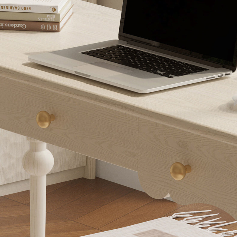 Timeless Traditional French Oak Copper Rectangular Desk & Roman Column Chair Set for Home Office
