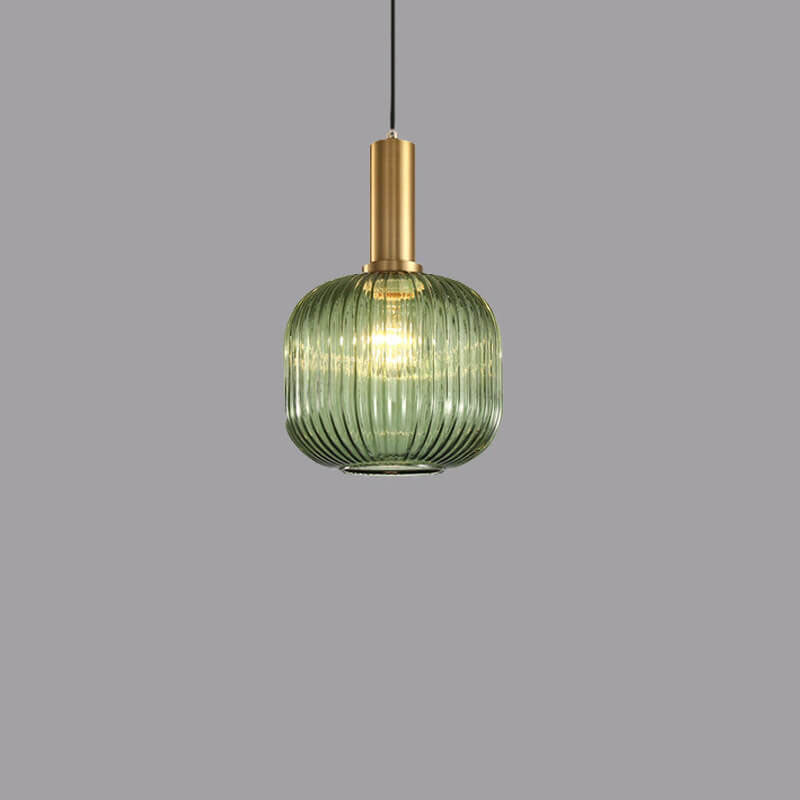 Chic Minimalist Striped Glass Lantern Pendant Light — 1 Light Fixture