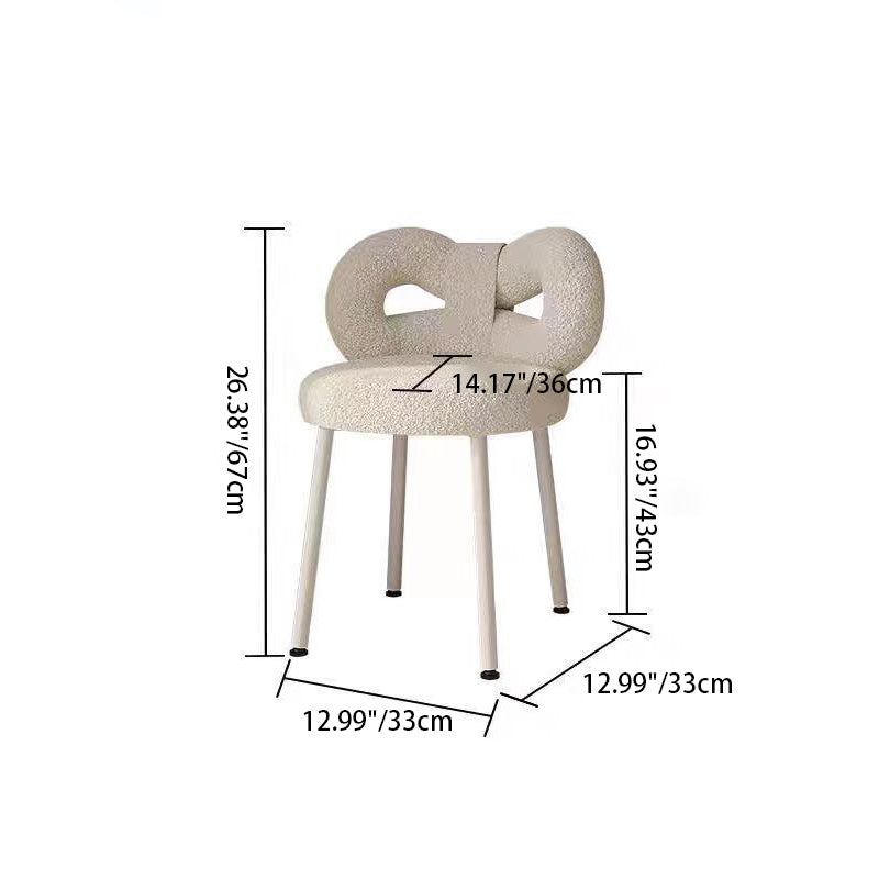 Contemporary Bow-Knot Lambswool Vanity Stool with Iron Frame, Backrest, Armless for Bedroom