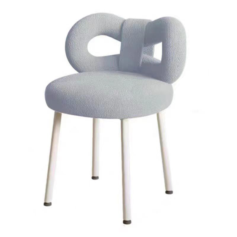 Contemporary Bow-Knot Lambswool Vanity Stool with Iron Frame, Backrest, Armless for Bedroom