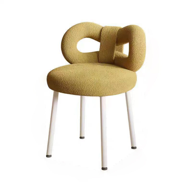 Contemporary Bow-Knot Lambswool Vanity Stool with Iron Frame, Backrest, Armless for Bedroom