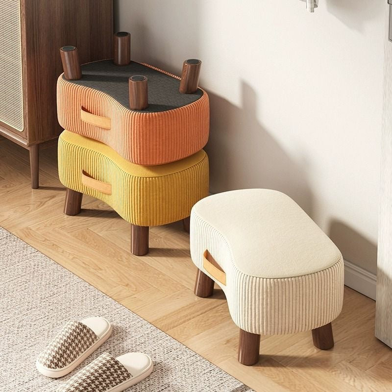 Contemporary Nordic Cuboid Footstool – Portable, Backless & Armless with Flannelette Tech Fabric on Solid Wood for Living Room