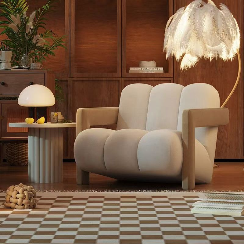 Sleek Modern Nordic Flannelette Solid Wood Sofa with Backrest and Armrest for Living Room