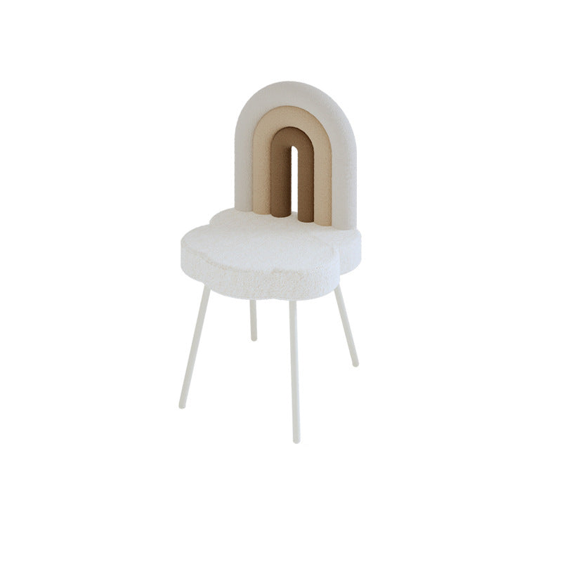 Contemporary Rainbow Lambswool Iron Vanity Stool with Backrest – Armless Bedroom Chair