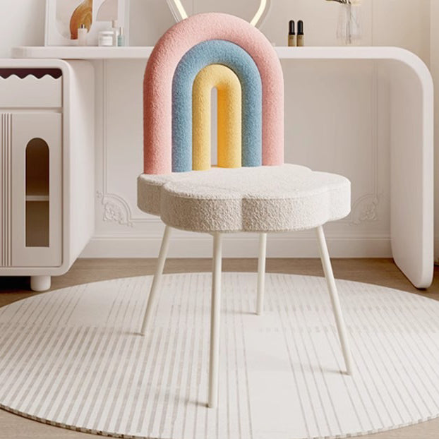 Contemporary Rainbow Lambswool Iron Vanity Stool with Backrest – Armless Bedroom Chair