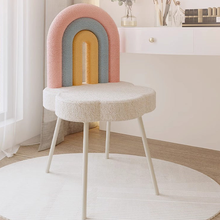 Contemporary Rainbow Lambswool Iron Vanity Stool with Backrest – Armless Bedroom Chair