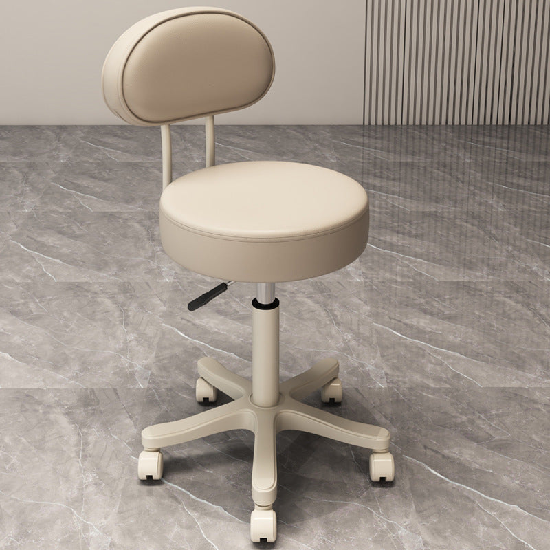 Contemporary Nordic Round Cushion Vanity Stool – Leather and Nylon Upholstery, Armless Design for Bedroom