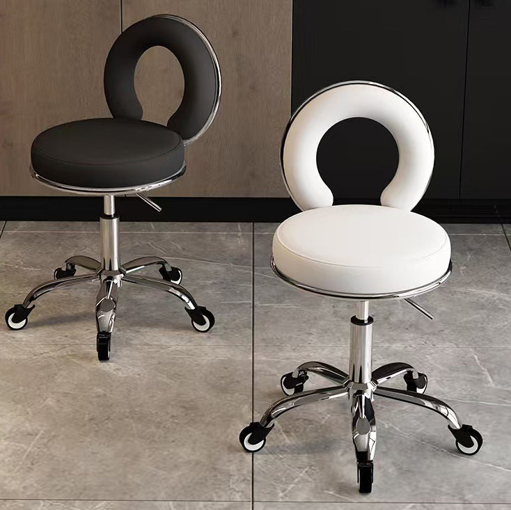 Contemporary Scandinavian Round Vanity Stool with Cushioned Seat, Electroplated Metal Frame, Armless Design for Bedroom