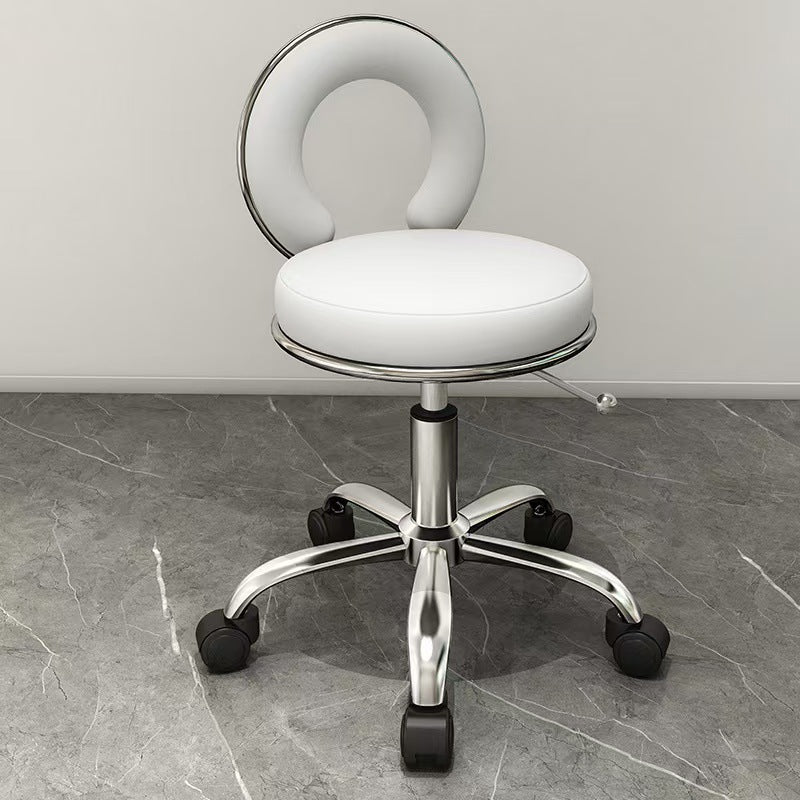 Contemporary Scandinavian Round Vanity Stool with Cushioned Seat, Electroplated Metal Frame, Armless Design for Bedroom