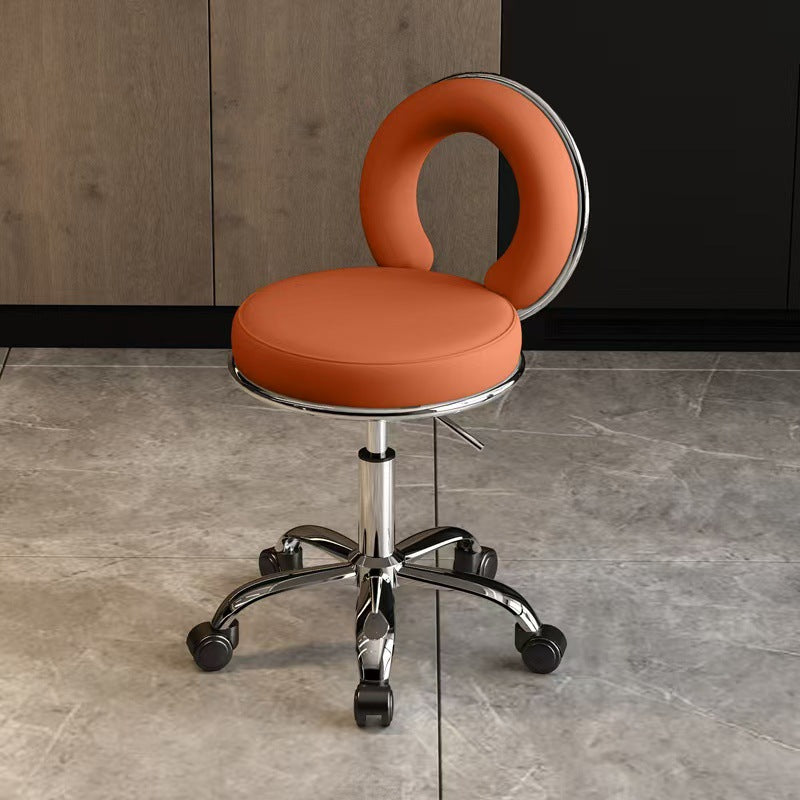 Contemporary Scandinavian Round Vanity Stool with Cushioned Seat, Electroplated Metal Frame, Armless Design for Bedroom