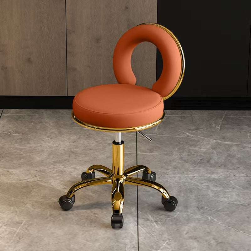 Contemporary Scandinavian Round Vanity Stool with Cushioned Seat, Electroplated Metal Frame, Armless Design for Bedroom