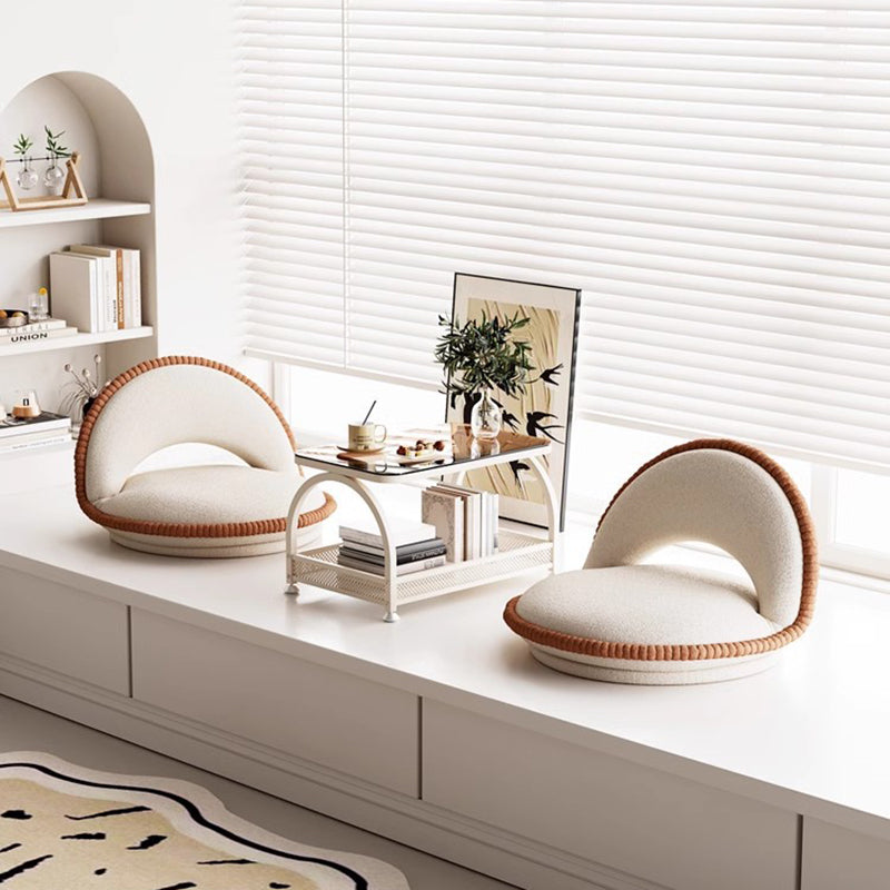 Traditional Japanese Rotatable Semi-Circular Plush Teddy Velvet Armless Chair with Foldable Multi-Layer Board and Tatami Backrest – Ideal Living Room Seating