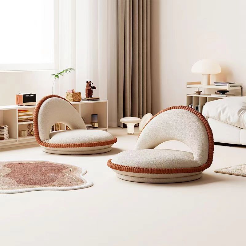 Traditional Japanese Rotatable Semi-Circular Plush Teddy Velvet Armless Chair with Foldable Multi-Layer Board and Tatami Backrest – Ideal Living Room Seating