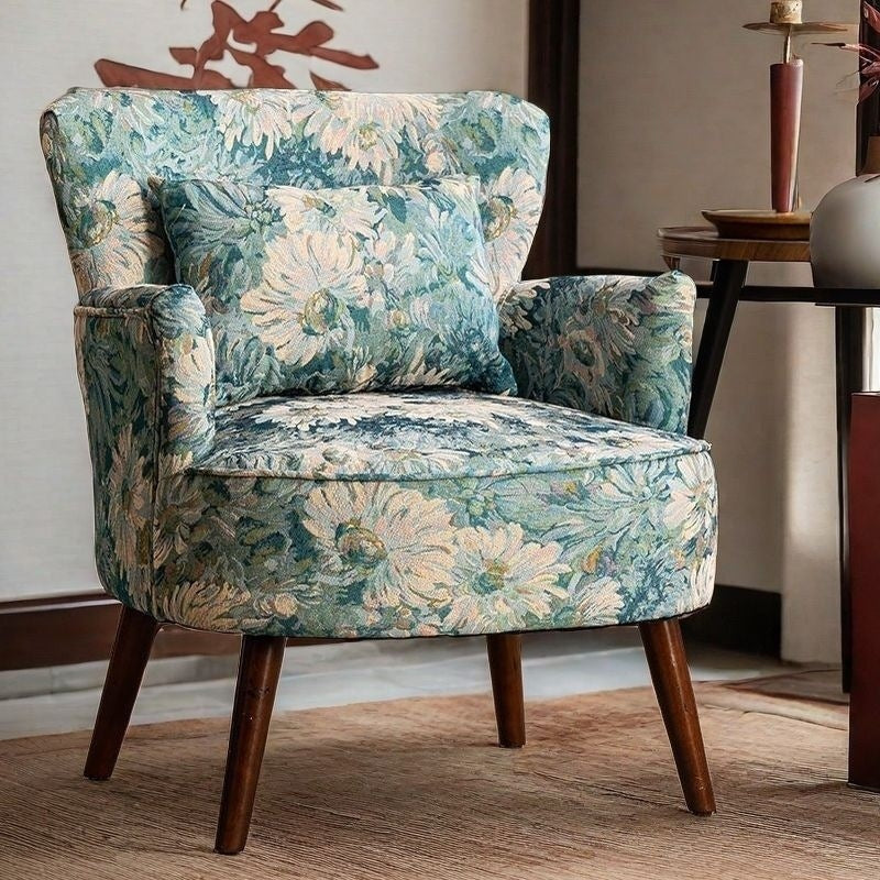 Traditional French-Style Carbon Steel & Solid Wood Fabric Sofa with Backrest and Armrests for Living Room