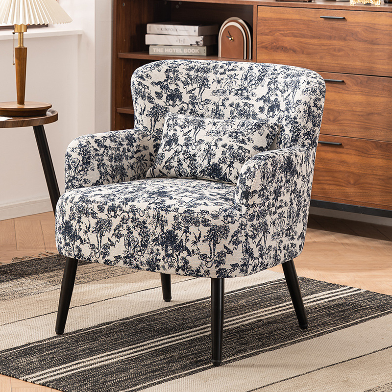Traditional French-Style Carbon Steel & Solid Wood Fabric Sofa with Backrest and Armrests for Living Room