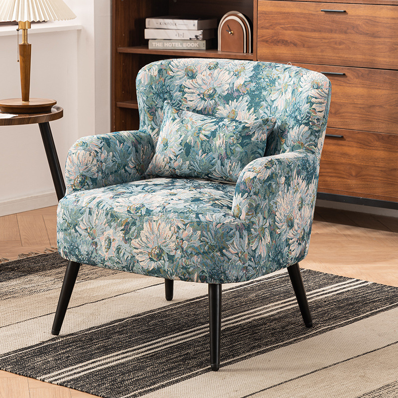 Traditional French-Style Carbon Steel & Solid Wood Fabric Sofa with Backrest and Armrests for Living Room