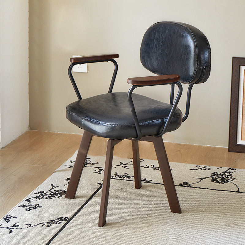 Contemporary Retro Faux Leather Swivel Desk Chair with Carbon Steel Frame, Sunflower Floral Design, Backrest & Armrests – Ideal for Study
