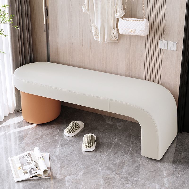 Contemporary Nordic Rectangular Cylinder Cat-Scratch Leather Bench in Solid Wood — Backless & Armless, Perfect Entryway Seating