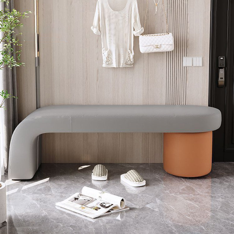 Contemporary Nordic Rectangular Cylinder Cat-Scratch Leather Bench in Solid Wood — Backless & Armless, Perfect Entryway Seating