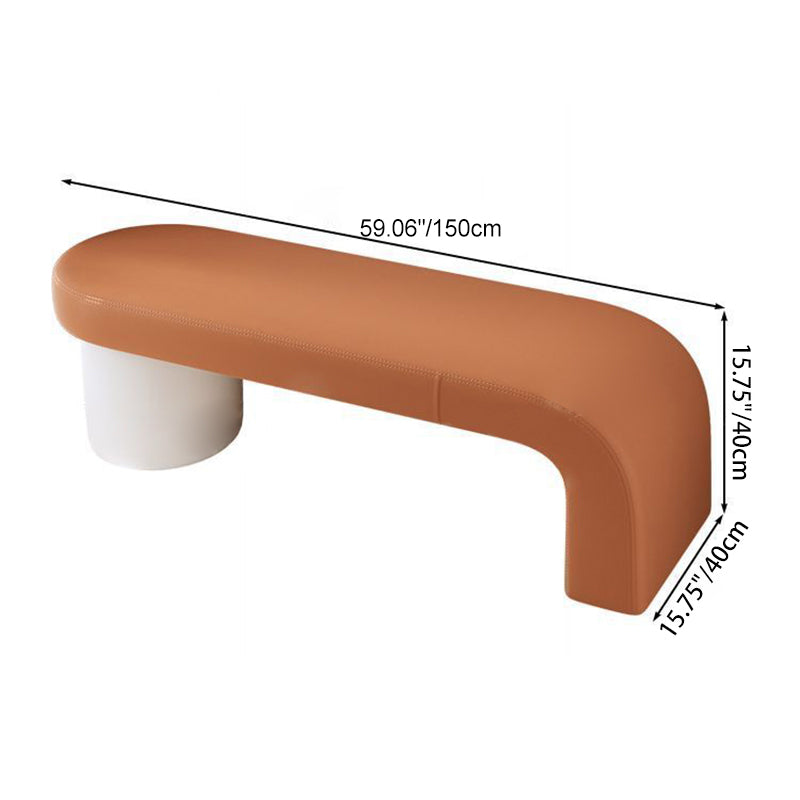 Contemporary Nordic Rectangular Cylinder Cat-Scratch Leather Bench in Solid Wood — Backless & Armless, Perfect Entryway Seating