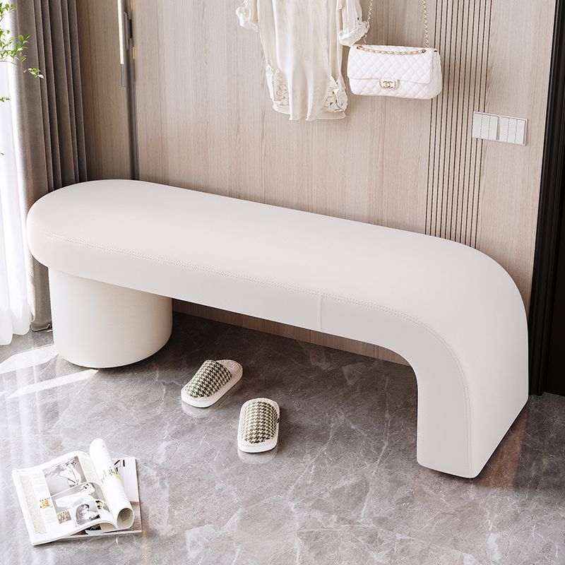 Contemporary Nordic Rectangular Cylinder Cat-Scratch Leather Bench in Solid Wood — Backless & Armless, Perfect Entryway Seating