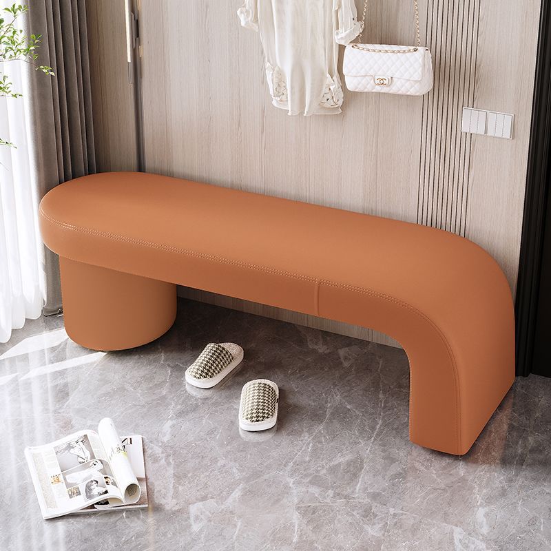 Contemporary Nordic Rectangular Cylinder Cat-Scratch Leather Bench in Solid Wood — Backless & Armless, Perfect Entryway Seating