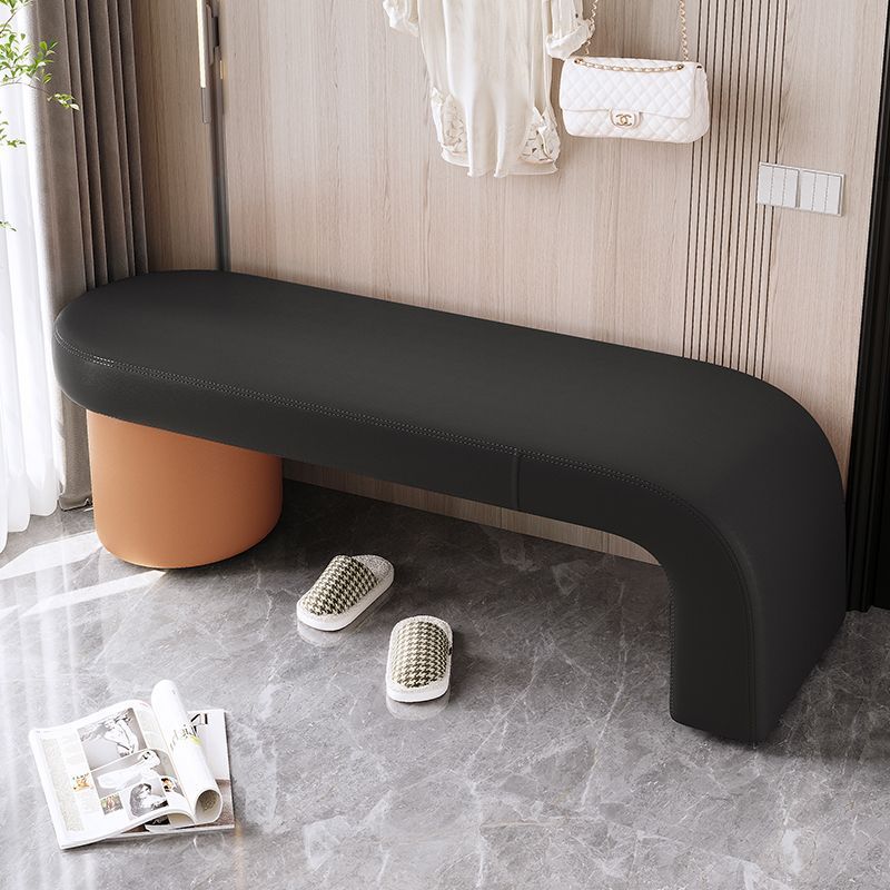 Contemporary Nordic Rectangular Cylinder Cat-Scratch Leather Bench in Solid Wood — Backless & Armless, Perfect Entryway Seating