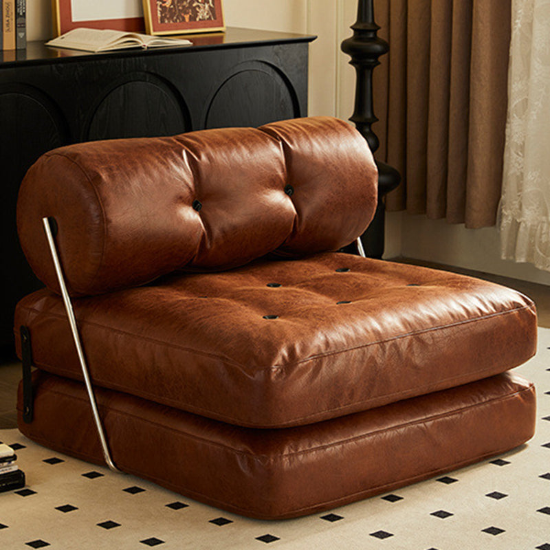 Traditional French Leather Sofa Backrest - Foldable, Oil-Waxed Finish, Iron Frame, Square-Cylinder Design, Armless for Living Room