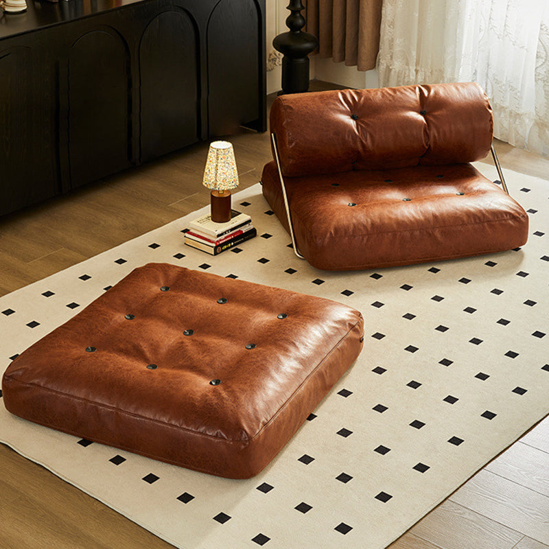 Traditional French Leather Sofa Backrest - Foldable, Oil-Waxed Finish, Iron Frame, Square-Cylinder Design, Armless for Living Room