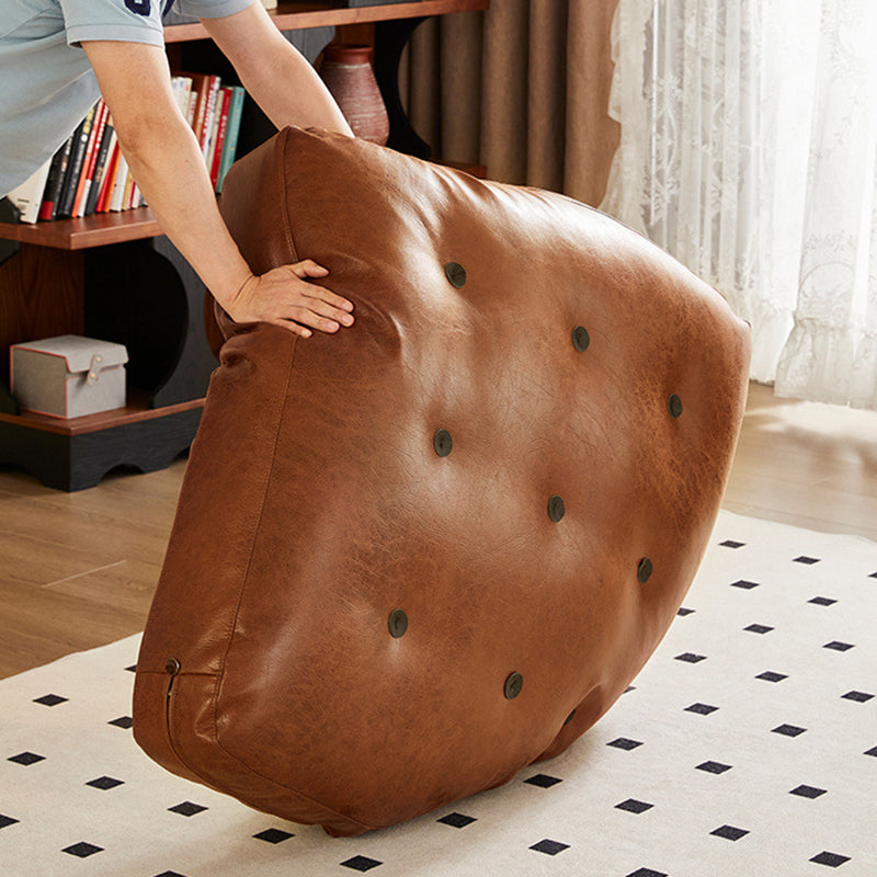 Traditional French Leather Sofa Backrest - Foldable, Oil-Waxed Finish, Iron Frame, Square-Cylinder Design, Armless for Living Room