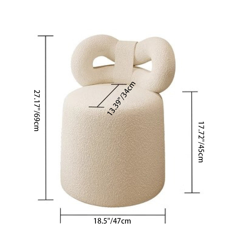 Contemporary Nordic Cream Lambswool Vanity Stool – Solid Wood, Cylinder-Bow Backrest, Bedroom-Ready