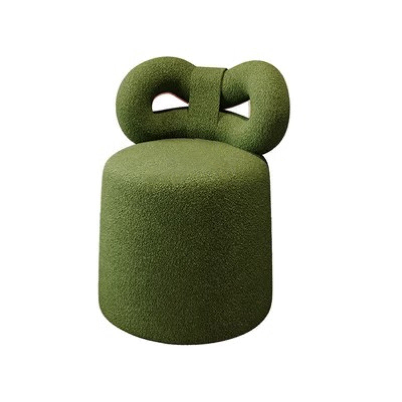 Contemporary Nordic Cream Lambswool Vanity Stool – Solid Wood, Cylinder-Bow Backrest, Bedroom-Ready