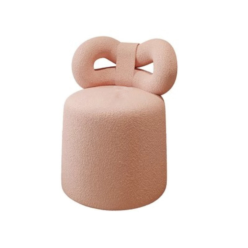 Contemporary Nordic Cream Lambswool Vanity Stool – Solid Wood, Cylinder-Bow Backrest, Bedroom-Ready