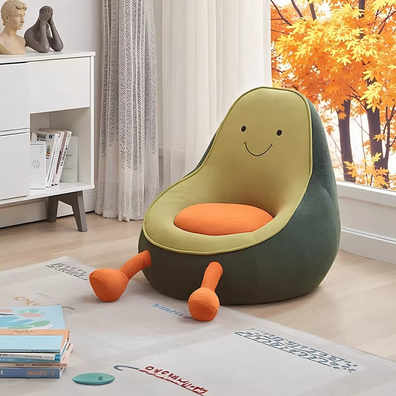 Contemporary Kids' Accent Chair — Avocado- and Penguin-Shaped, Lambswool Upholstery, Armless Backrest for Living Room
