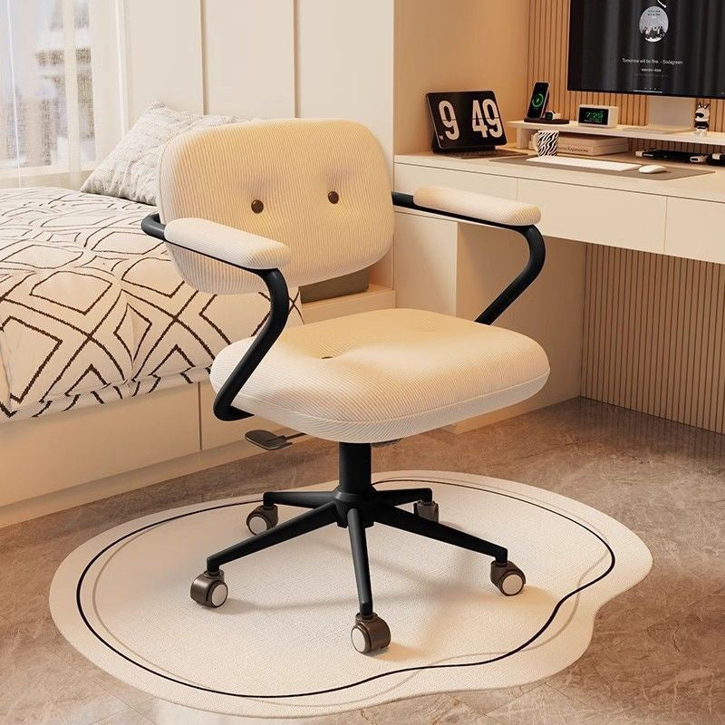 Modern Minimalist Liftable & Adjustable Desk Chair with Foam Cushions, Stainless Steel Frame, Square Corduroy Upholstery, Backrest and Armrests – Movable, Ideal for Bedroom