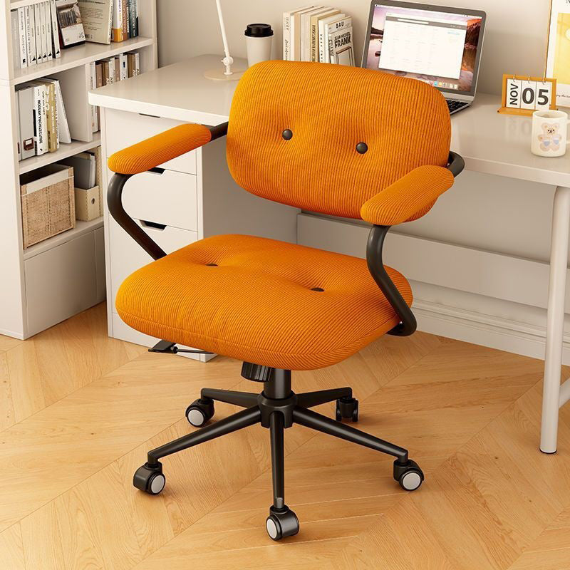 Modern Minimalist Liftable & Adjustable Desk Chair with Foam Cushions, Stainless Steel Frame, Square Corduroy Upholstery, Backrest and Armrests – Movable, Ideal for Bedroom