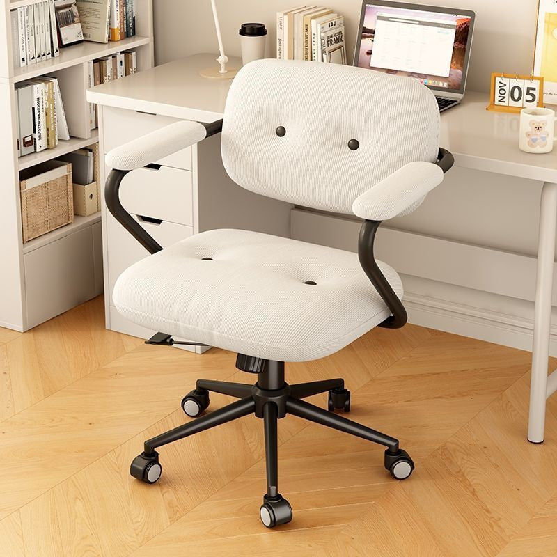 Modern Minimalist Liftable & Adjustable Desk Chair with Foam Cushions, Stainless Steel Frame, Square Corduroy Upholstery, Backrest and Armrests – Movable, Ideal for Bedroom