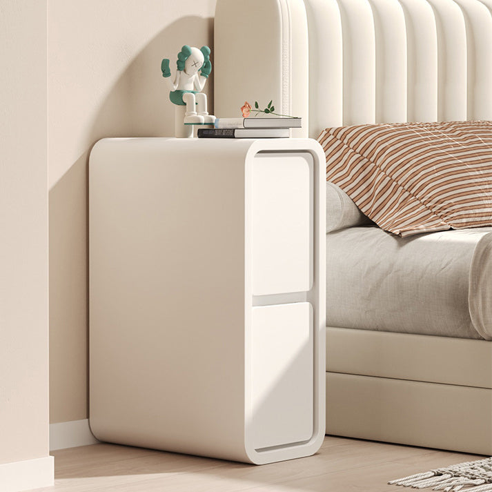 Modern Minimalist Rectangular Nightstand with Nappa Microfiber Leather, Solid Wood Construction, 2-Drawer Bedroom Storage