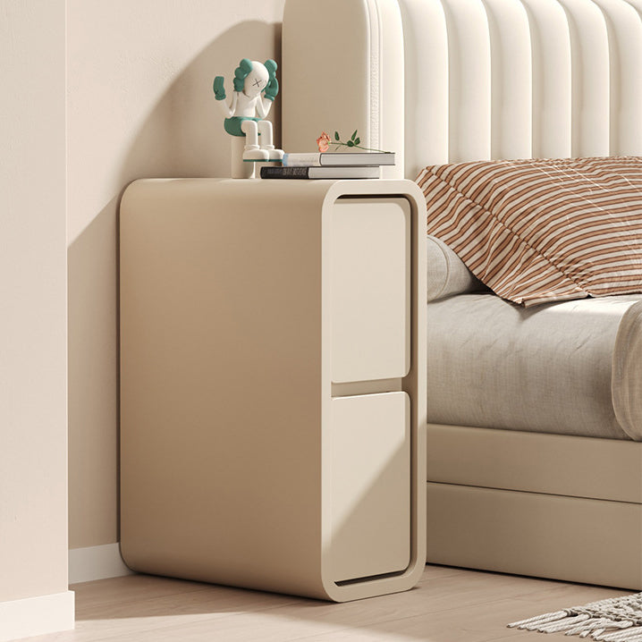 Modern Minimalist Rectangular Nightstand with Nappa Microfiber Leather, Solid Wood Construction, 2-Drawer Bedroom Storage