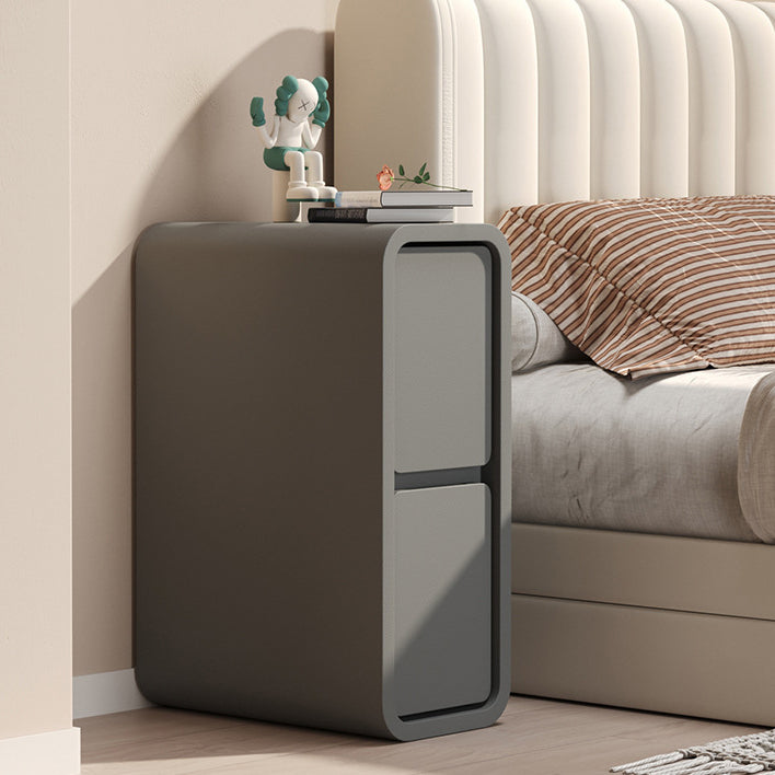 Modern Minimalist Rectangular Nightstand with Nappa Microfiber Leather, Solid Wood Construction, 2-Drawer Bedroom Storage
