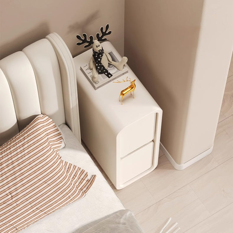 Modern Minimalist Rectangular Nightstand with Nappa Microfiber Leather, Solid Wood Construction, 2-Drawer Bedroom Storage