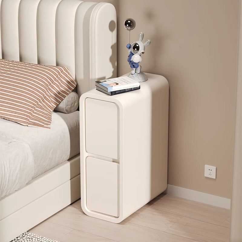 Modern Minimalist Rectangular Nightstand with Nappa Microfiber Leather, Solid Wood Construction, 2-Drawer Bedroom Storage