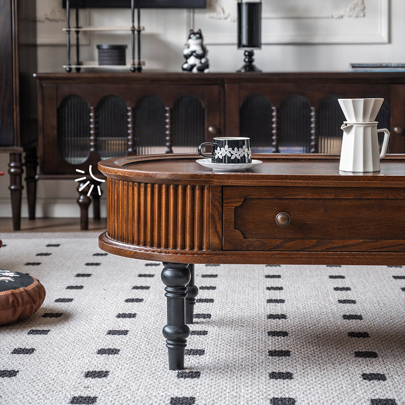 Traditional French Rectangle Solid Pine Wood Coffee Table with 2 Drawers for Living Room