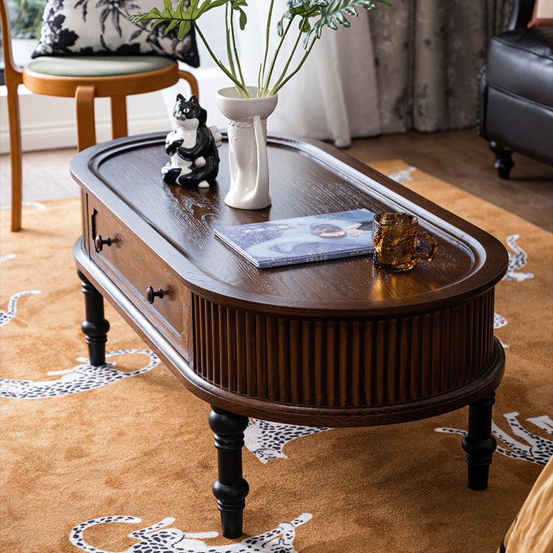 Traditional French Rectangle Solid Pine Wood Coffee Table with 2 Drawers for Living Room