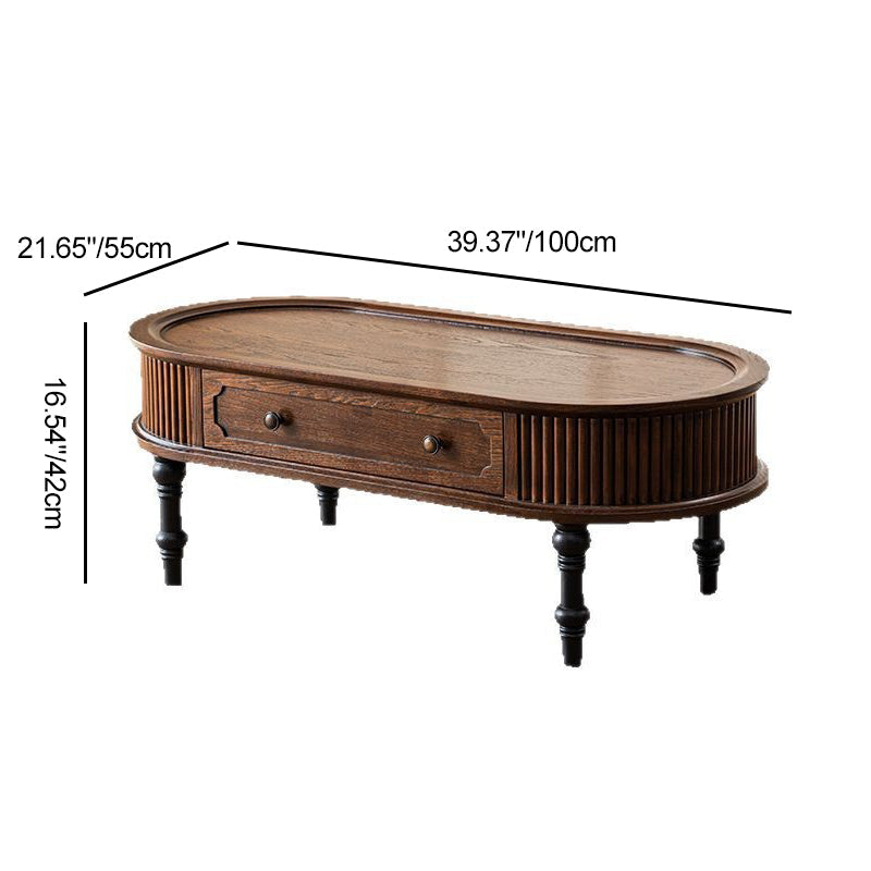 Traditional French Rectangle Solid Pine Wood Coffee Table with 2 Drawers for Living Room