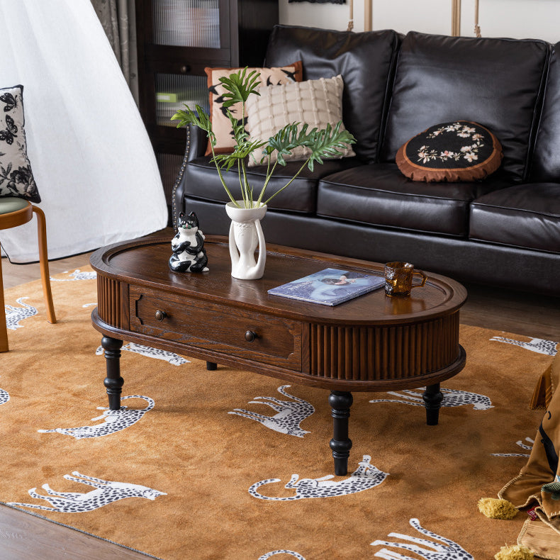 Traditional French Rectangle Solid Pine Wood Coffee Table with 2 Drawers for Living Room