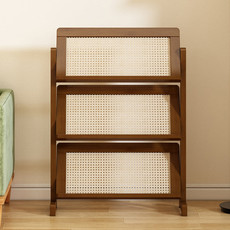 Contemporary 3-Tier Bamboo Rattan-Weave Bookshelf, Square Oblique Design for Living Room
