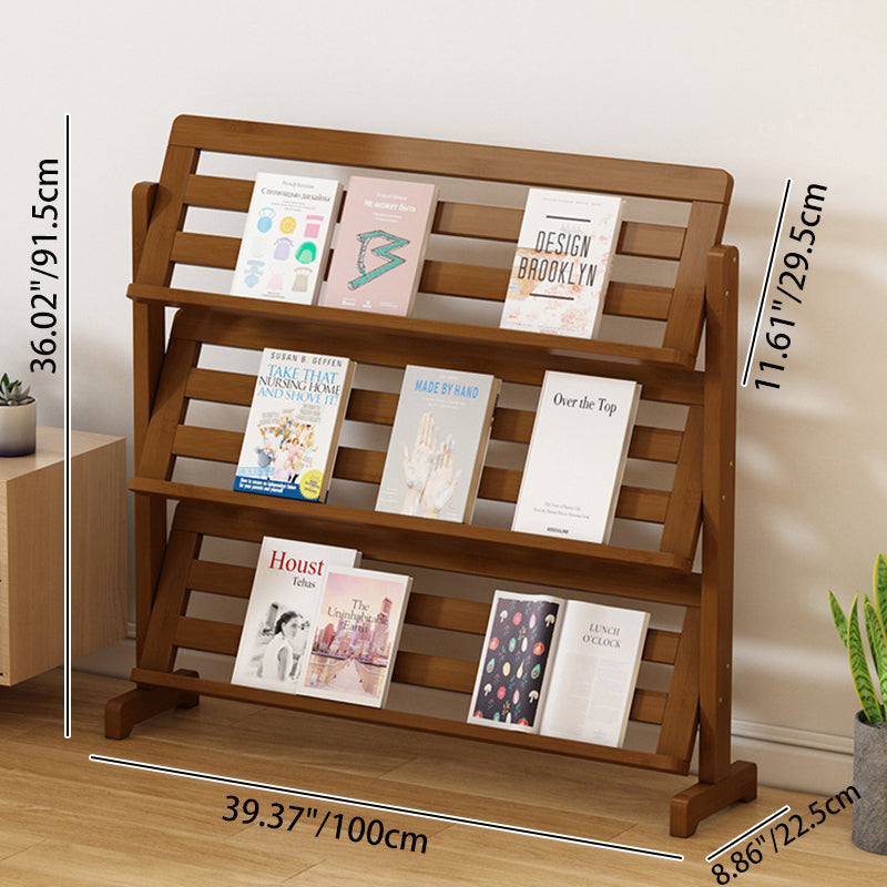 Contemporary 3-Tier Bamboo Rattan-Weave Bookshelf, Square Oblique Design for Living Room