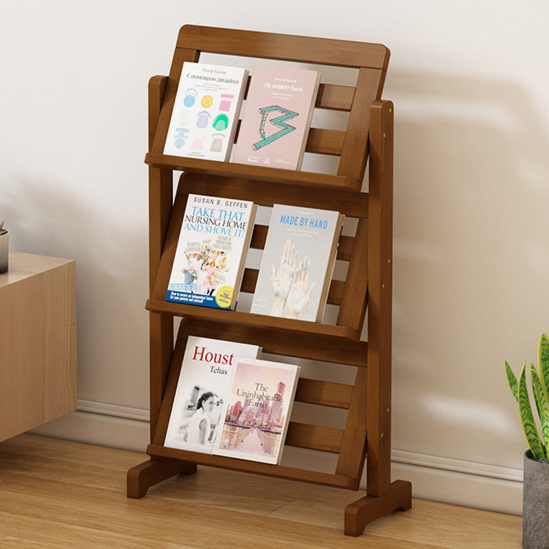Contemporary 3-Tier Bamboo Rattan-Weave Bookshelf, Square Oblique Design for Living Room